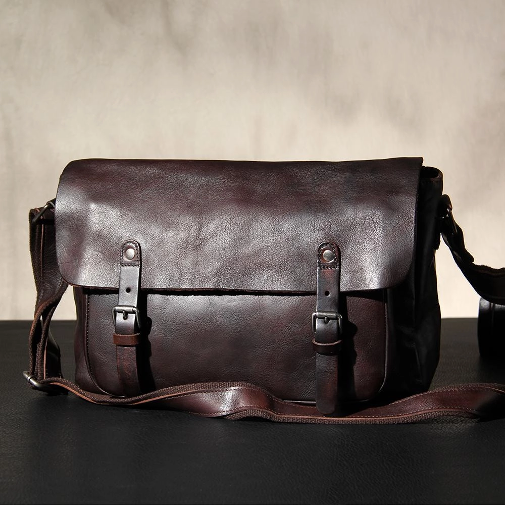 Vintage Leather Mens Cool Messenger Bag Shoulder Bag Crossbody Bag for Men Modern Gear