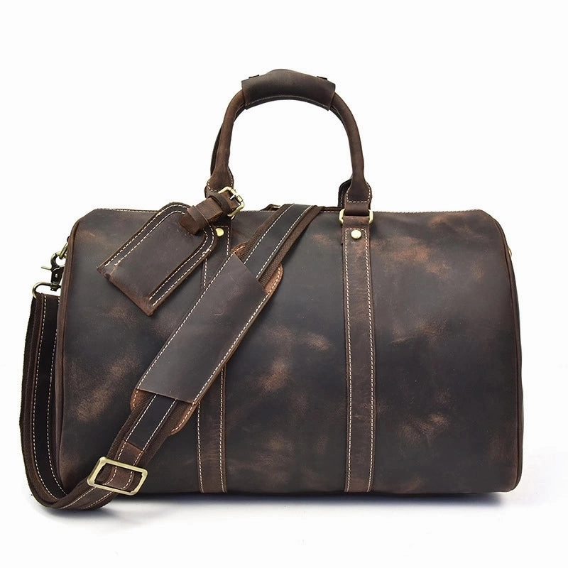 Vintage Leather Mens Large Weekender Bag Travel Bag Duffle Bag Rugged Texture