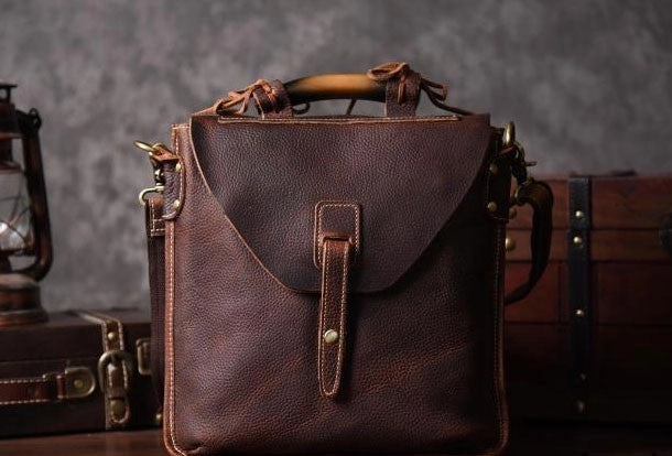 Vintage leather mens Small Messenger bag Shoulder Laptop bag Briefcases Classic Appeal Work Lifestyle