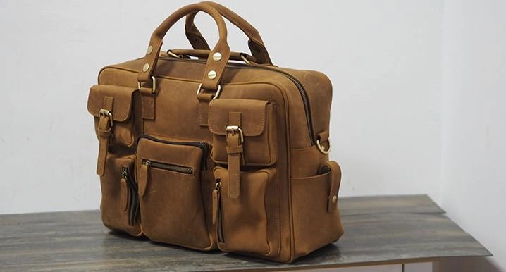 Vintage Leather Mens Travel Bag Cool Overnight Bag Work Handbag Business Bag for Men Daily Sophistication Neutral Color