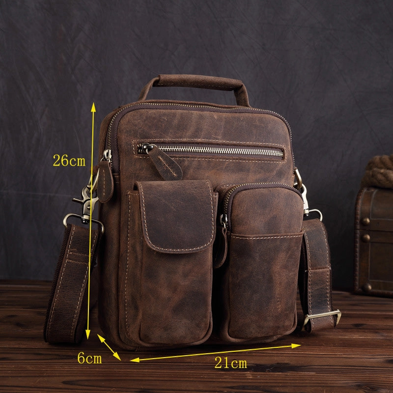 Adjustable Strap Modern Adventure Vintage Leather Small Messenger Bag Shoulder Bag Handbag For Men