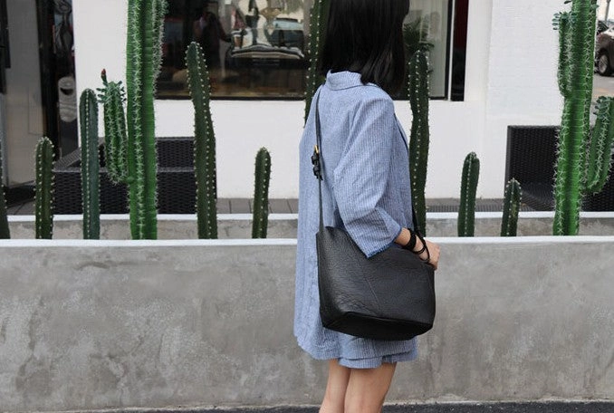 Durable Stitching Urban Casual Vintage LEATHER WOMEN Bucket Shoulder Purse SHOULDER BAG Purse FOR WOMEN