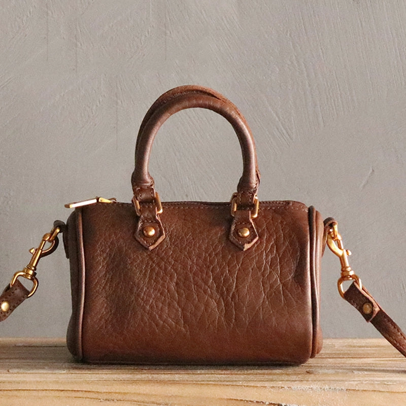 Vintage LEATHER WOMEN Mini Boston Handbag Purse SHOULDER BAG Purses FOR WOMEN Elegant Shoulder