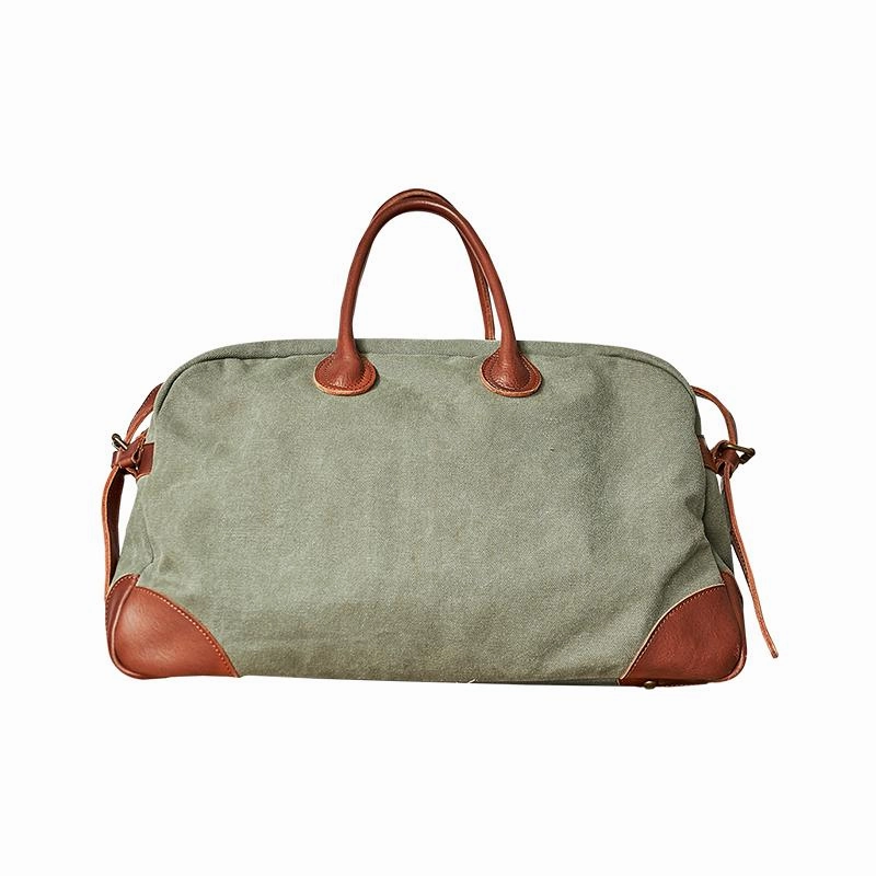 Vintage Mens Green Leather Canvas Large Weekender Bag Canvas Travel Shoulder Bag Large Duffle Bags for Men Desert Safari Short Trip