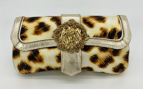 Elegant Attire Modern Outfit Vintage Roberto Cavalli Leopard Print Silk Sunflower Clutch Baguette