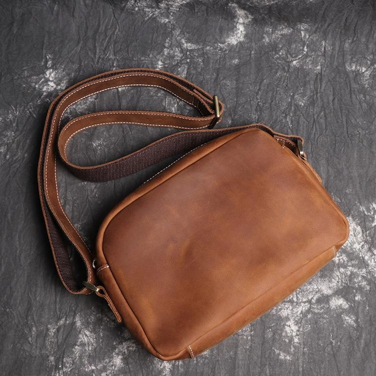 Vintage Small Brown Leather Men's Side Bag Black Courier Bag Messenger Bag For Men Compact Gear Functional Companion