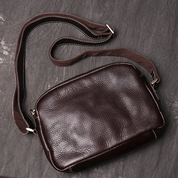 Vintage Small Brown Leather Men's Side Bag Black Courier Bag Messenger Bag For Men Functional Design Stylish Functionality