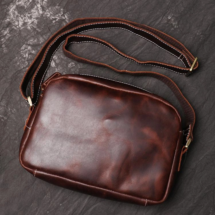 Vintage Small Brown Leather Men's Side Bag Black Courier Bag Messenger Bag For Men Travel Comfort Work Necessity