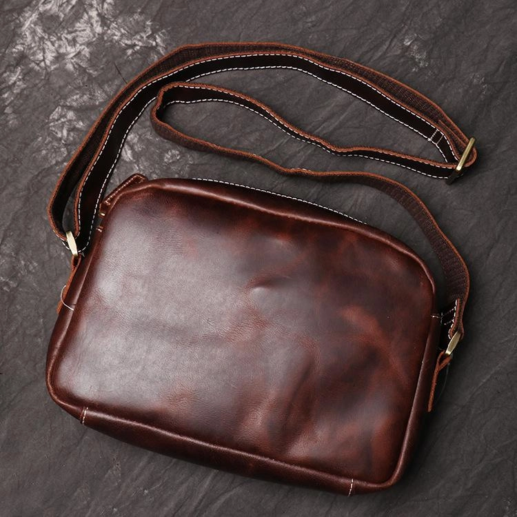 Vintage Small Brown Leather Men's Side Bag Black Courier Bag Messenger Bag For Men Functional Functionality