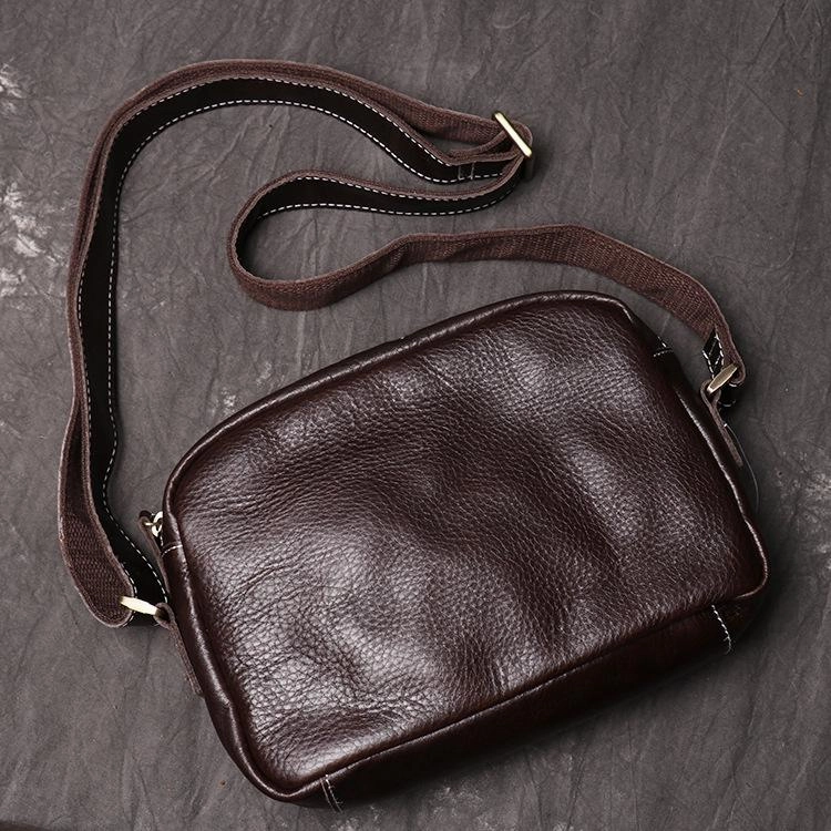 Vintage Small Brown Leather Men's Side Bag Black Courier Bag Messenger Bag For Men Timeless Design Durable Construction