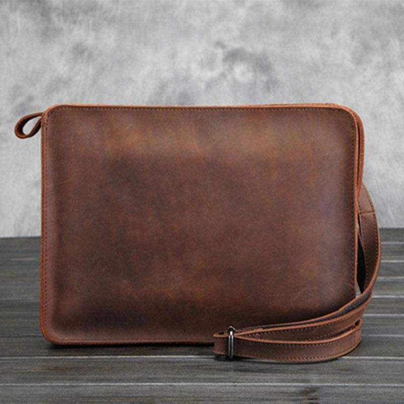 Vintage Small Leather Mens Messenger Bag Clutch Wristlet Shoulder Bag for Men Daily Comfort Durable Function