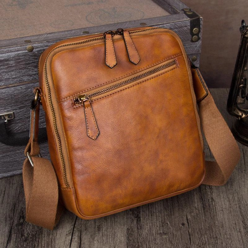 Classic Shape Essential Gear Vintage Small Vertical Leather Brown Small Messenger Bag Black Side Bag Courier Bag for Men