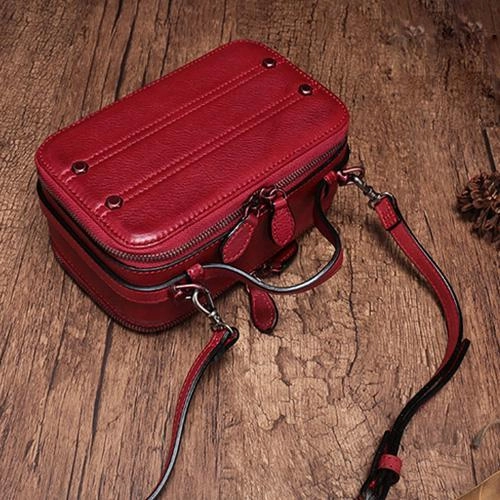Vintage Small Womens Leather Brown Handbag Cube Box Small Red Leather Shoulder Bag for Men Elegant Shoulder Portable Storage