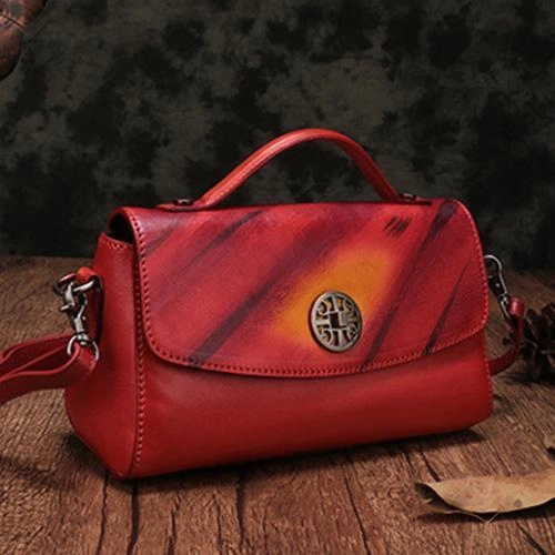 Vintage Womens Brown Leather Handbags Red Leather Shoulder Handbag Satchel Purse for Ladies Bold color handbag