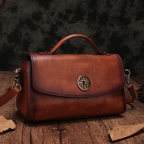 Distinctive Style Vintage Womens Brown Leather Handbags Red Leather Shoulder Handbag Satchel Purse for Ladies