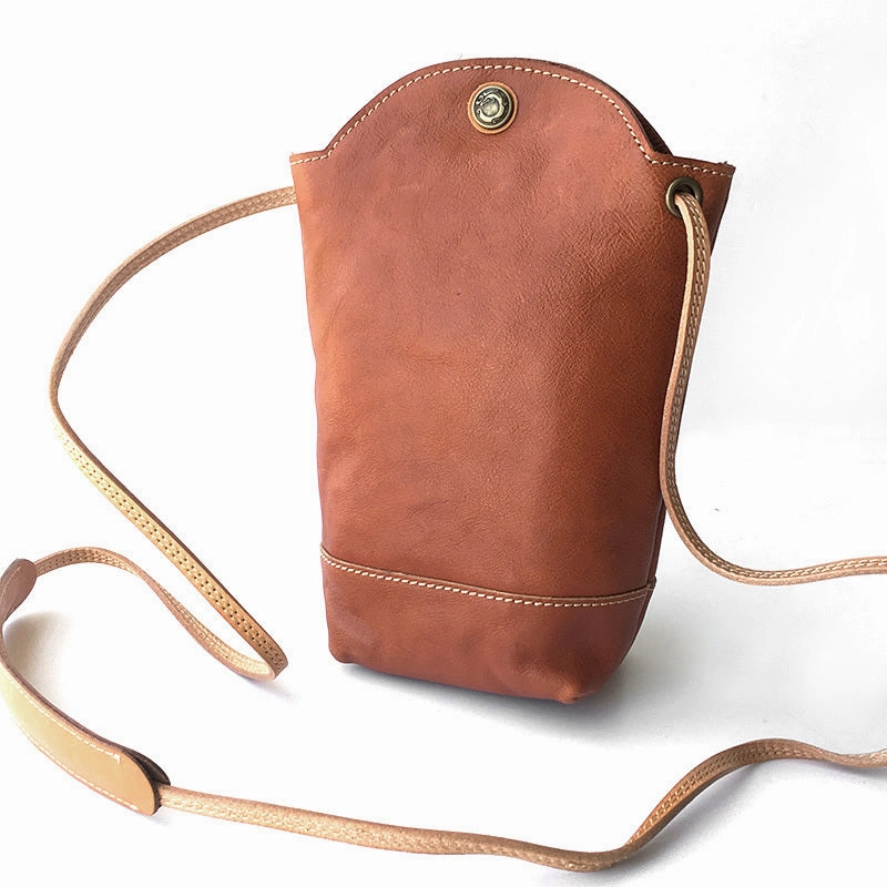 Contemporary Lifestyle Trendy Outfit Match Vintage Womens Brown Leather Shoulder Bucket Bag leather phone Bucket bag for women Side bag crossbody bag