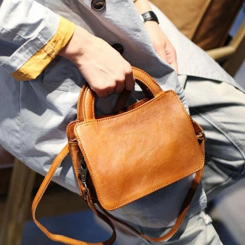 Vintage Womens Brown Leather Top Handle Satchel Small Handbag Black Leather Satchel Shoulder Bag Casual Fashion Luxury Brand