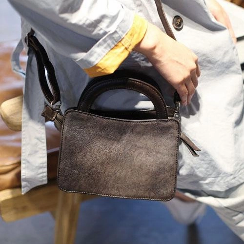 Vintage Womens Brown Leather Top Handle Satchel Small Handbag Black Leather Satchel Shoulder Bag Classic Spirit Functional Craft