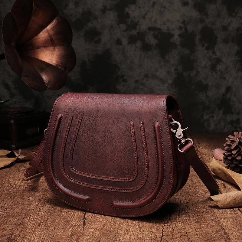 Vintage Womens Coffee Leather Saddle Handbag Vintage Style Shoulder Purses for Ladies Minimal Appeal