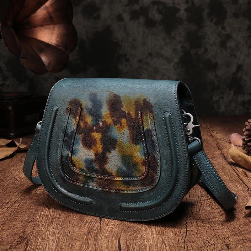 Versatile Use Vintage Womens Coffee Leather Saddle Handbag Vintage Style Shoulder Purses for Ladies