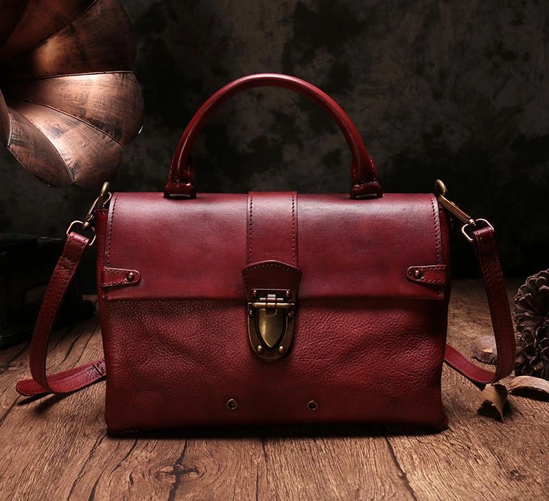 Vintage Womens Green Leather Satchel Handbags Purse Shoulder Crossbody Bags for Ladies Sleek Accessory