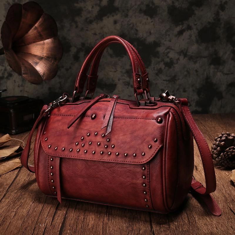 Cruelty Free Convertible Design Vintage WOmens Leather Handbags Studded Work Bag Vintage Leather Shoulder Purses