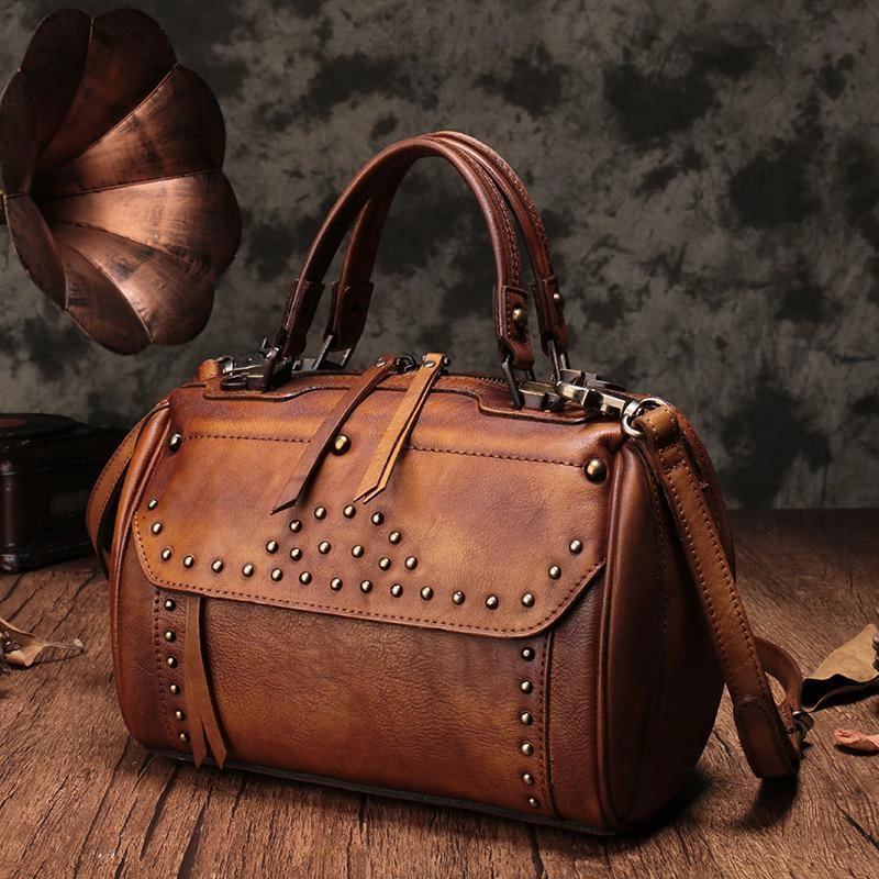 Travel Gear Bold Spirit Vintage WOmens Leather Handbags Studded Work Bag Vintage Leather Shoulder Purses