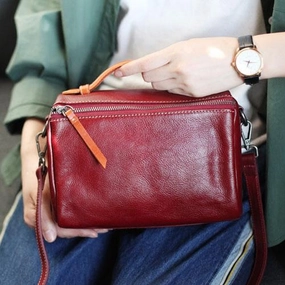 Modern Spirit Distinct Spirit Vintage Womens Leather Red Satchel Handbag Shoulder Bag Leather Square Crossbody Bag Purse