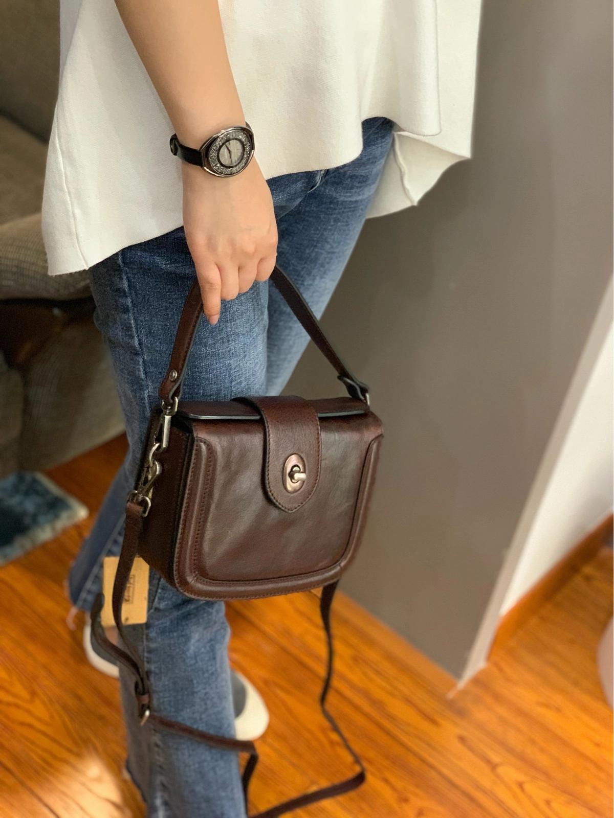 Light Look Vintage Womens Leather Tan Small Handbag Shoulder Bag Purse Black Handbag for Ladies
