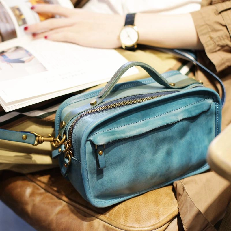 Compact Tote Vintage Womens Leather Tan Small Handbag Square Crossbody Purse Green Leather Satchel Shoulder Bag