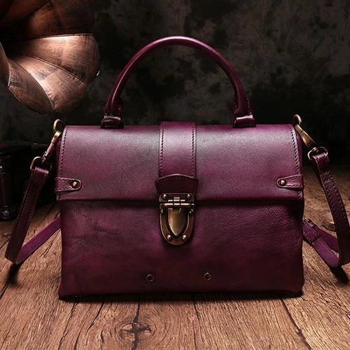 Smart Function Workwear Style Vintage Womens Red Leather Satchel Handbags Purse Shoulder Crossbody Bags for Ladies