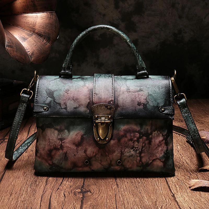 Small Accessory Vintage Womens Red Leather Satchel Handbags Purse Shoulder Crossbody Bags for Ladies