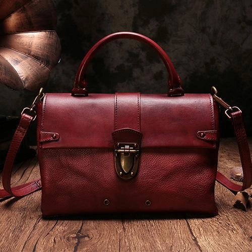 Vintage Womens Red Leather Satchel Handbags Purse Shoulder Crossbody Bags for Ladies Comfortable Spirit