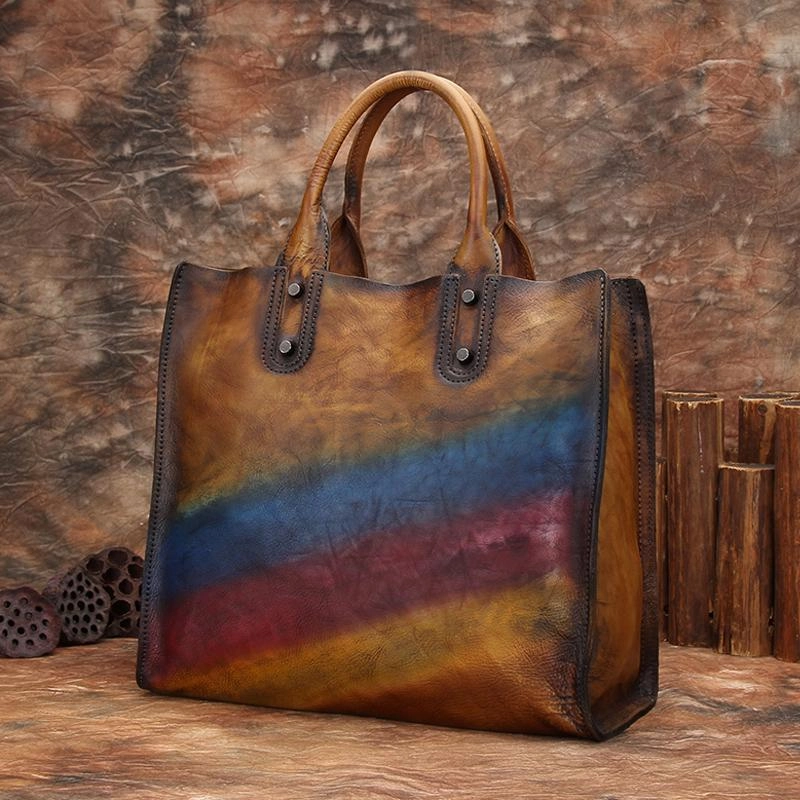 Vintage Womens Tan Leather Handbags Shopper Handbag Women's Tote Shoulder Purse Daily Companion Stylish Choice
