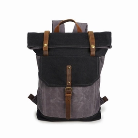 casual outing Waterproof Waxed Canvas and Cowhide Leather Laptop Backpack, Women Laptop Bag, Large Canvas Men Hiking Roll Top Backpack, Groomsmen Gifts