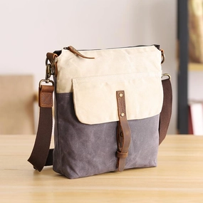 Stylish Carry Compact Durability Wax Canvas Leather Mens Small Waterproof Vertical Green Side Bag Courier Bag Messenger Bag for Men