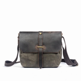 Simple Function Waxed Canvas Leather Gray Mens Small Side Bag Green Shoulder Bag Messenger Bag For Men