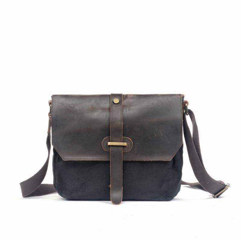 Everyday Style Water Resistant Waxed Canvas Leather Gray Mens Small Side Bag Green Shoulder Bag Messenger Bag For Men