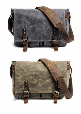 Travel Lifestyle Waxed Canvas Leather Mens Black Waterproof 14'' Camera Bag Gray Side Bag Messenger Bag Shoulder Bag For Men