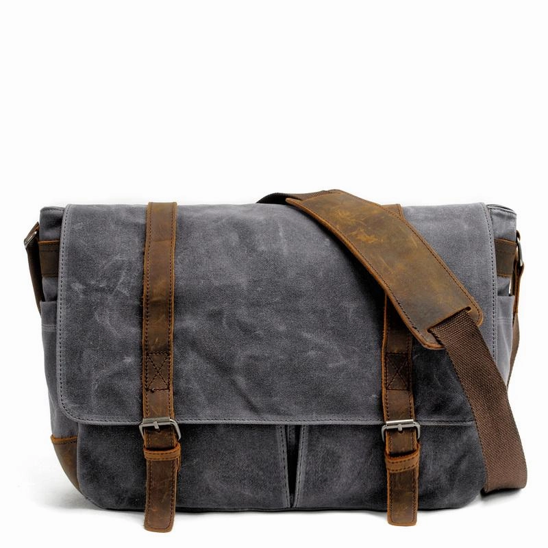 Waxed Canvas Leather Mens Waterproof 14'' Camera Bags Black Side Bag Messenger Bag Shoulder Bag For Men Everyday Practicality Fashion Utility