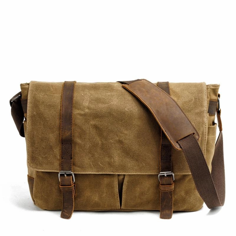 Waxed Canvas Leather Mens Waterproof 14'' Computer Black Side Bag Messenger Bag For Men Sporty Vibe Effortless Style