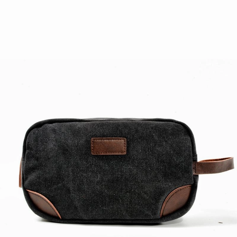 Contemporary Finish Urban Mood Waxed Canvas Leather Mens Women's Cosmetic Bag Clutch Bag Handbag Storage Bag Wash Bag For Men