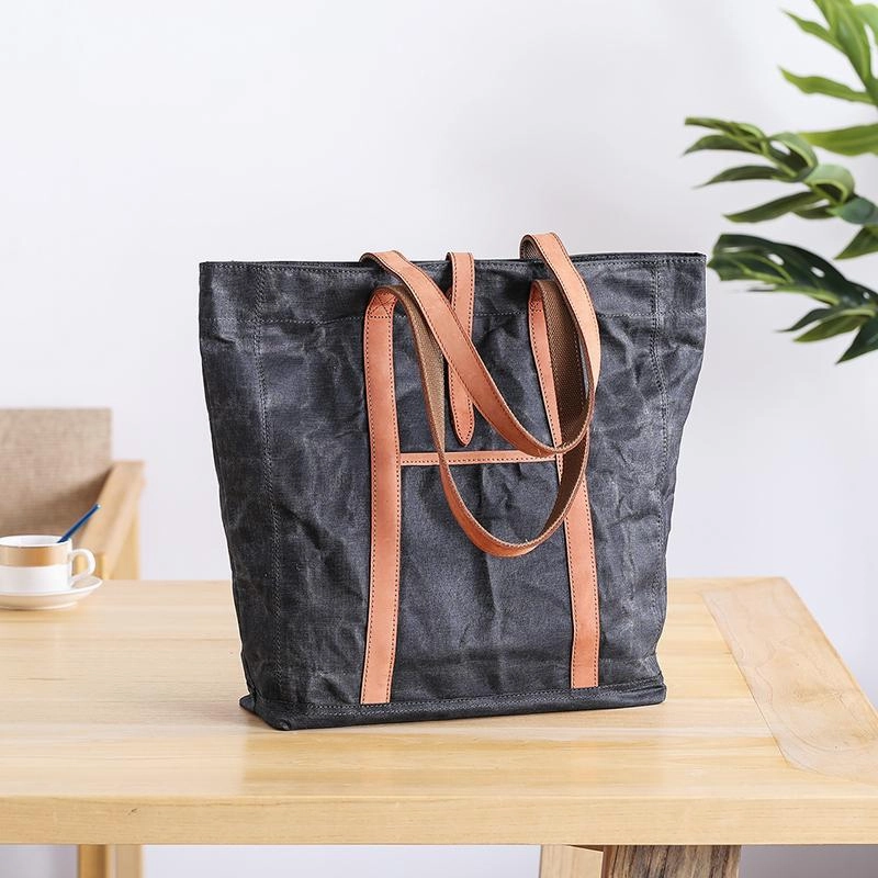 Waxed Leather Mens Womens Black 14'' Waterproof Tote Bag Handbag Tote Bag Shoulder Bag Tote Purse For Men Quality Focus Neutral Color