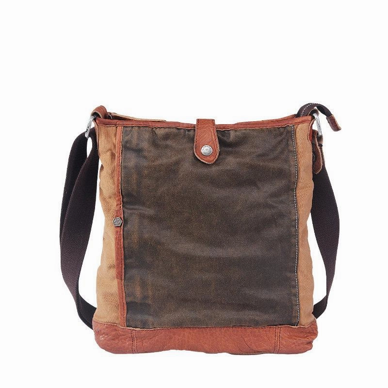 Canvas Leather Mens Distressed Brown Vertical Side Bag Messenger Bag Canvas Courier Bag for Men Practical Functionality