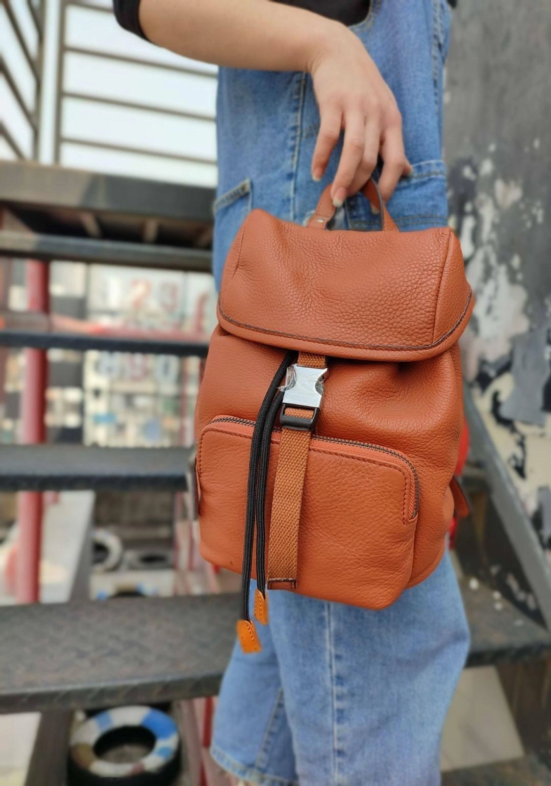 Outdoor Travel Utility High-performance Cowhide Leather Small Backpack Women, Drawstring Opening Backpack, Handcrafted Leather Backpack Blue, Brown, Coffee