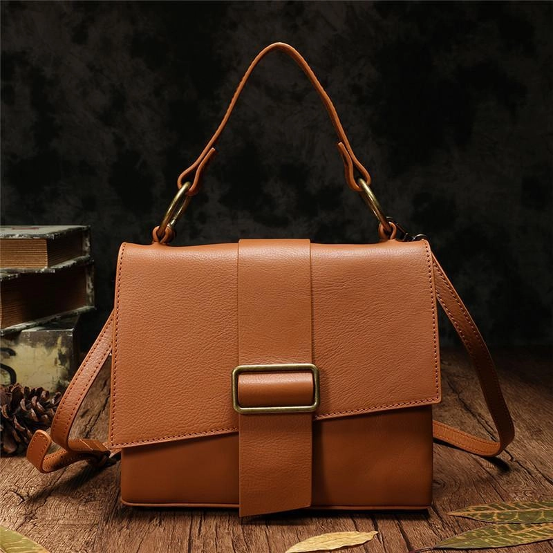 White Womens Fashion Leather Handbag Satchel Bags Stylish Brown Shoulder Purses for Ladies Season Color