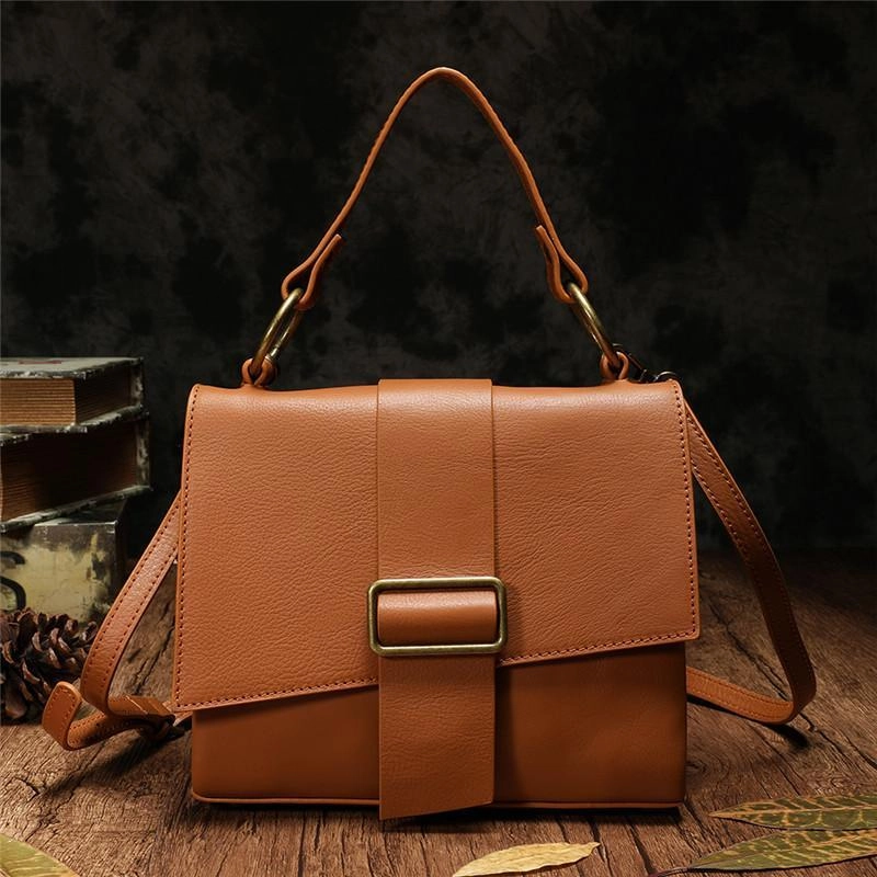 Practical Use White Womens Fashion Leather Handbag Satchel Bags Stylish Brown Shoulder Purses for Ladies
