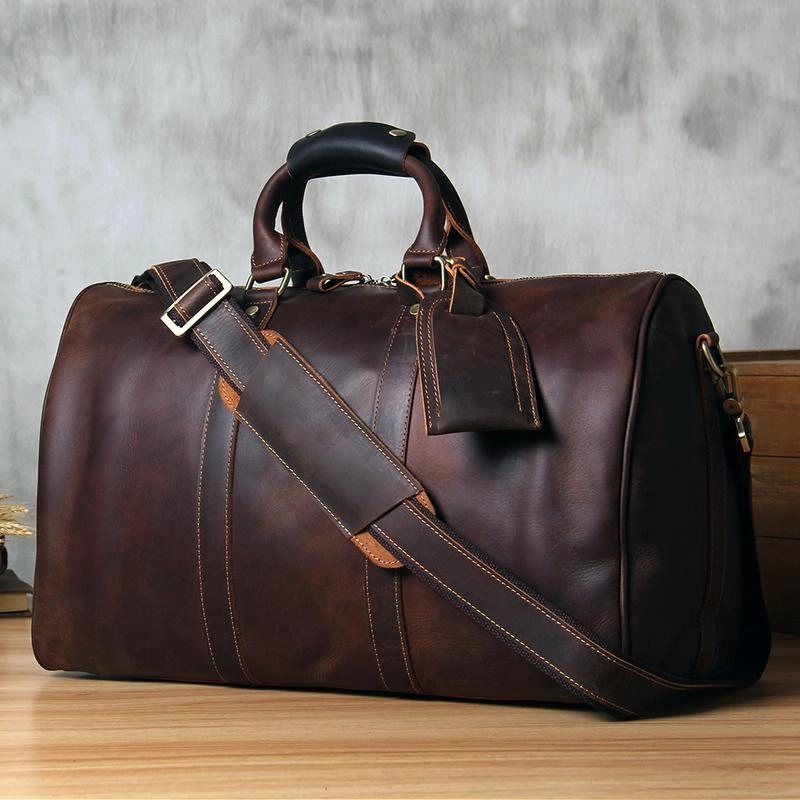 Vintage Leather Mens Cool Weekender Bag Travel Bag for Men Casual Days Long-Lasting Wear