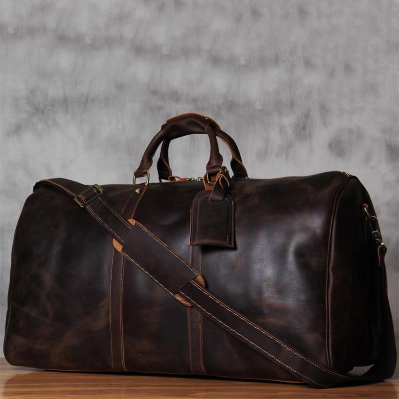 Stain Resistant community gathering Vintage Leather Mens Cool Weekender Bag Travel Bag for Men