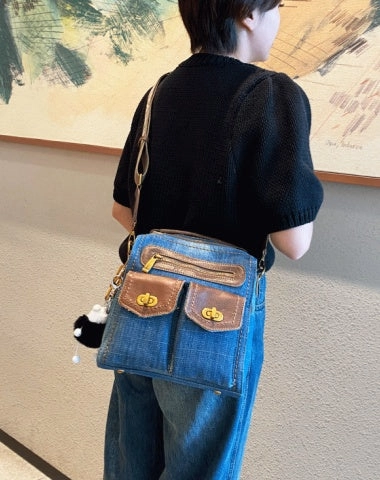 Outdoor Function Performance Simple Carry Women Denim Crossbody Bag Convertible Denim Mini Backpack Bag Blue Convertible Denim Handbag Shoulder Bag